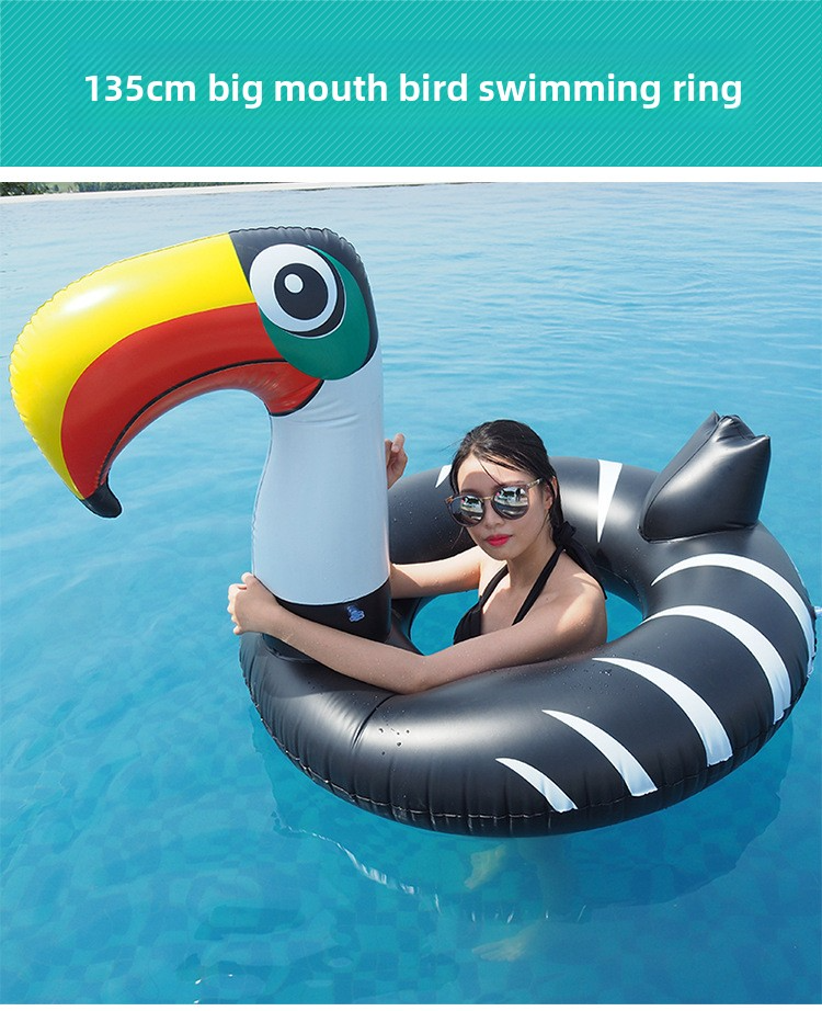 Black Toucan Inflatable Pool Float For Adults - Heavy-Duty PVC Animal Swim Ring (Supports 300lbs UV-Resistant Non-Slip Seat)_voghion.com