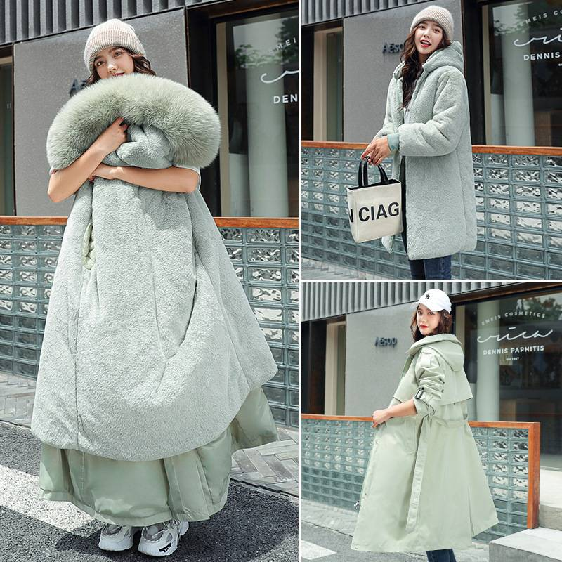 Parka lungo in cotone bifacciale da donna, un cappotto per tre, fodera interna che stringe la vita e snellisce, giacca in cotone staccabile, cappotto esterno_voghion.com