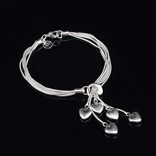 Silver Five-Line Chain With Five-Heart Bracelet Bangle_voghion.com
