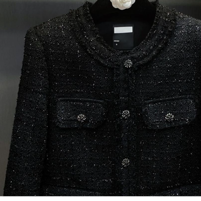 Giacca da donna, in seta e cotone brillante, nuova giacca da donna in tweed di alta qualità per autunno e inverno_voghion.com