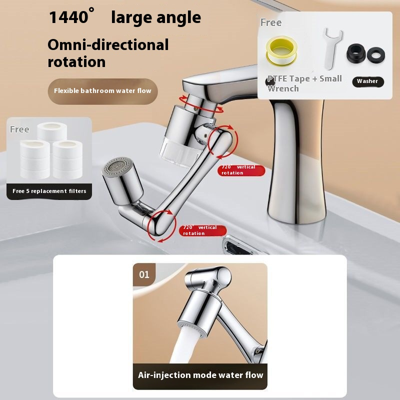 360° Rotating Faucet Water Filter – Universal Tap Extender With Stainless Steel Hose & Ceramic Valve Core, Removes Chlorine & Sediment_voghion.com