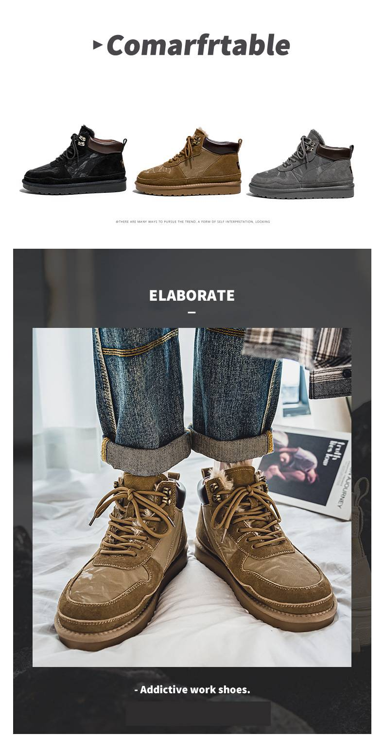 Chaussures pour hommes, bottes de neige à motifs, design automne et hiver, mi-tube, épaisses et chaudes, bottes Martin, bottes de travail britanniques rétro, bottes pour hommes_voghion.com