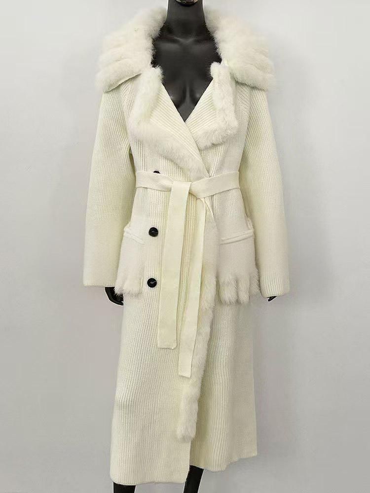 Women's Clothing Long Fox Fur Cardigan Coat - Oversized Knit Sweater Wrap With Cozy Shawl Collar For Fall & Winter (Gray/Black/White/Camel, One Size)_voghion.com