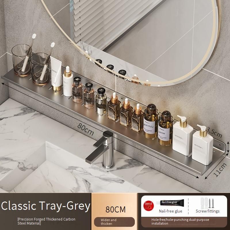 Rotguss/Schwarzes Badezimmerregal zur Wandmontage, rostfreier Wasserhahn-Organizer ohne Bohren für die Waschbecken-Arbeitsplatte, 30–80 cm großes Badezimmer-Aufbewahrungsregal_voghion.com