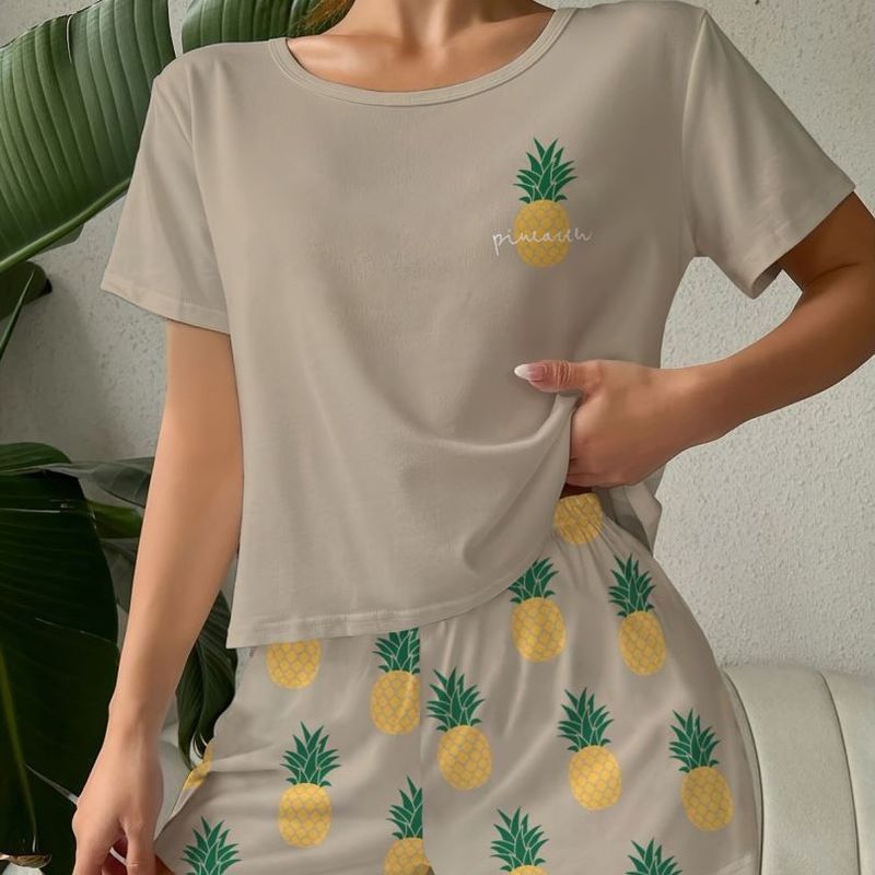 Conjunto de pijama de verano para mujer: camiseta y pantalones cortos de poliéster suave y transpirable, ideal para estar en casa, en la residencia universitaria y para viajar (tallas S-Xxl, colores combinados)_voghion.com