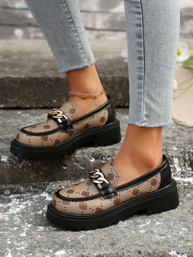 Nye runde hoved flade dameloafers med tryk_voghion.com