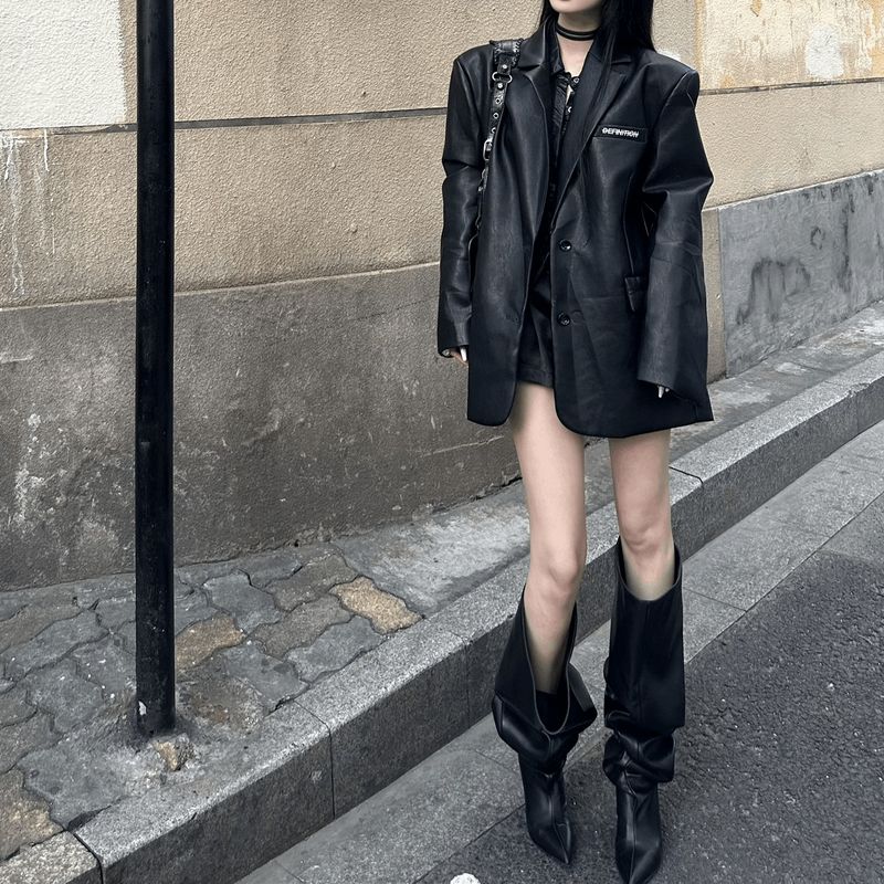 Giacca in pelle nera nuova autunno inverno 2025 per uomo e donna, stile street, design di nicchia alla moda_voghion.com