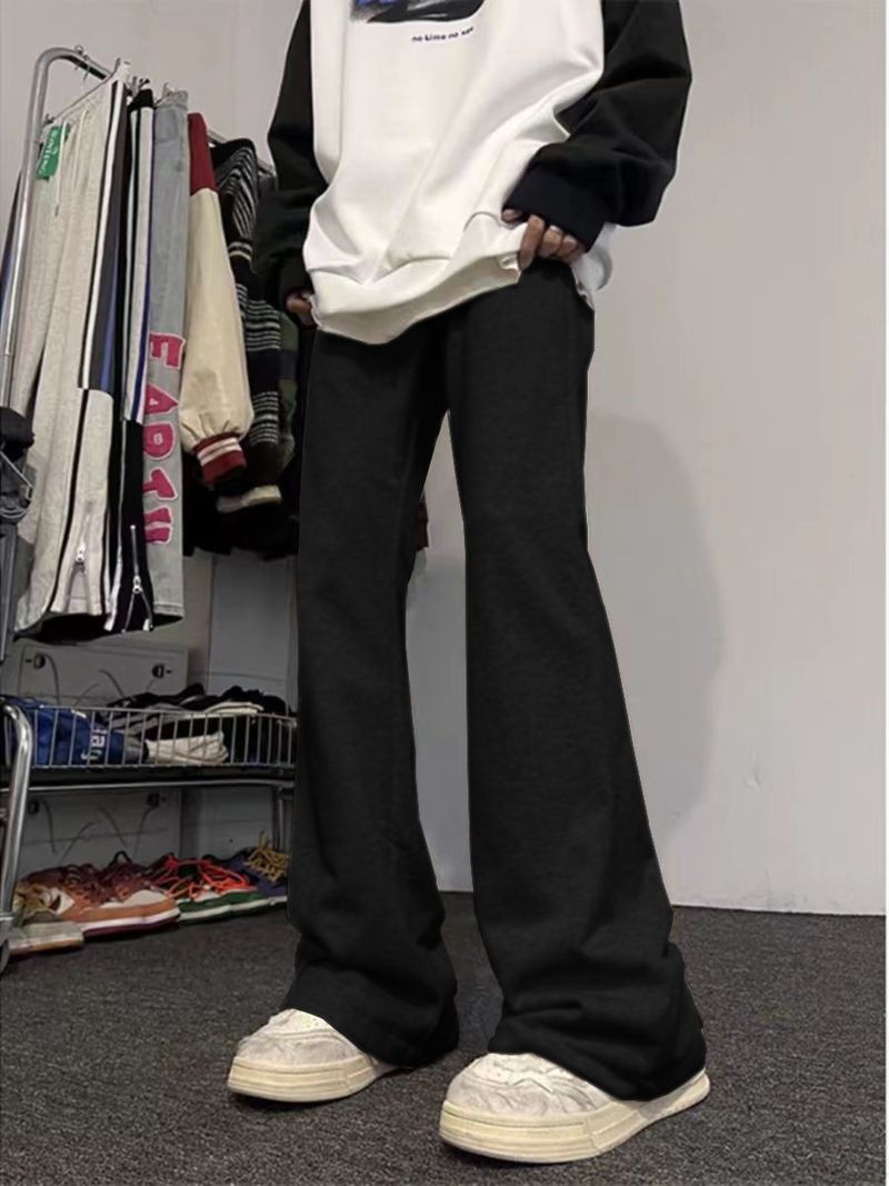 Herrenbekleidung Baumwolle 450g Samt Machete Weiß Grau Micro Flared Jogginghose Herren Vibe Casual Hose Elastische Taille Trendy Marke Micro Flared Hose_voghion.com
