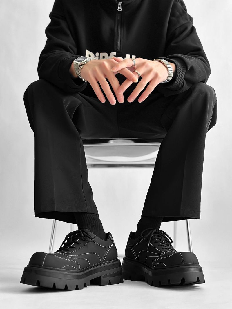 Derby da uomo con suola spessa di qualità imbattibile, con un tocco di lusso, finitura opaca, aumento di altezza di nicchia, scarpe in pelle con punta larga, stile britannico_voghion.com