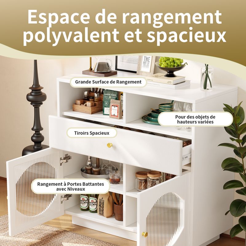 Küchenschrank Weiß 100x90,5cm Mit Glastüren, Credenza Für Küche & Wohnzimmer_voghion.com