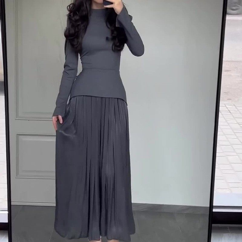 Damenbekleidung Rundhalsausschnitt Kontrastfarbe Splicing Rückengurt Schmales Kleid_voghion.com