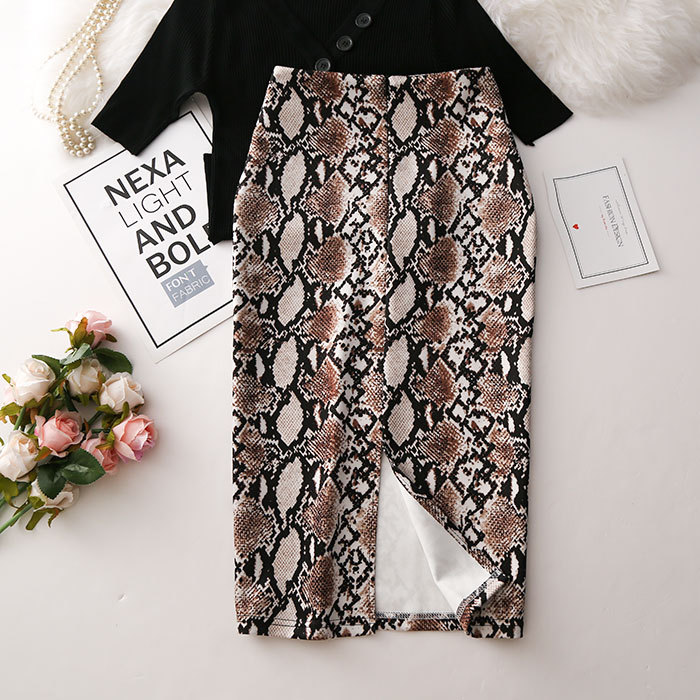 Digital printed snake pattern women's pencil skirt, half length skirt, buttocks wrapped_voghion.com