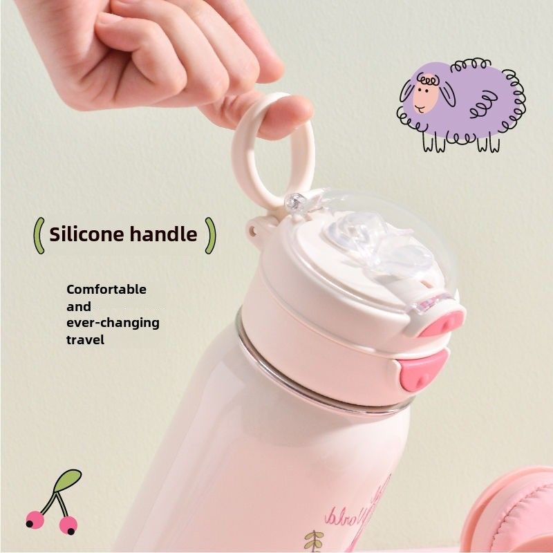 Xile thermos cup 316 stainless steel liner high value portable male and female students can diagonally span the straw water cup when going to school_voghion.com
