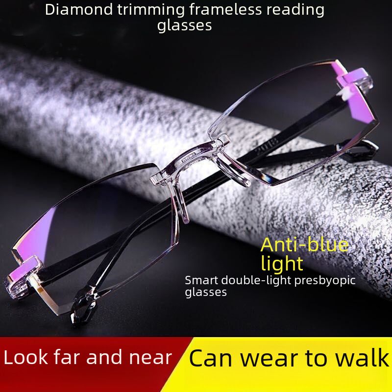 Smart Zoom Anti-Blå Ljus Ramlösa Trim Presbyopiglasögon Stall Säljer Gatuvisualisering av Presbyopiglasögon med Dual Light_voghion.com
