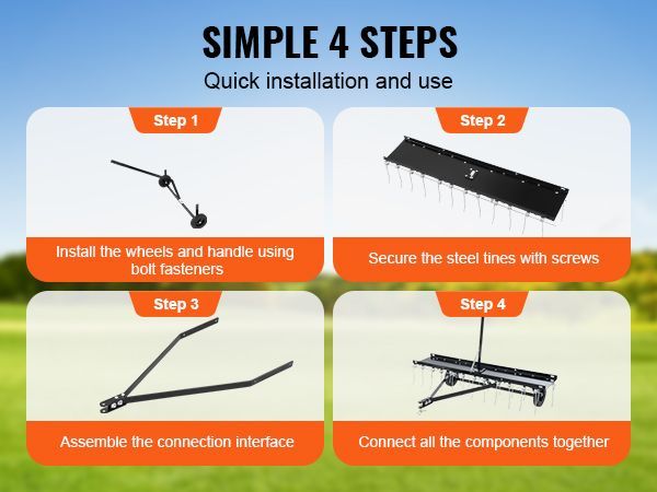 VEVOR Tow Behind Dethatcher, 48-inch Tow Dethatcher With 24 Spring Steel Tines, Lawn Dethatcher Rake For ATV Or Mower, Tow Behind Lawn Rake With Lift Handle For Garden Farm Grass_voghion.com