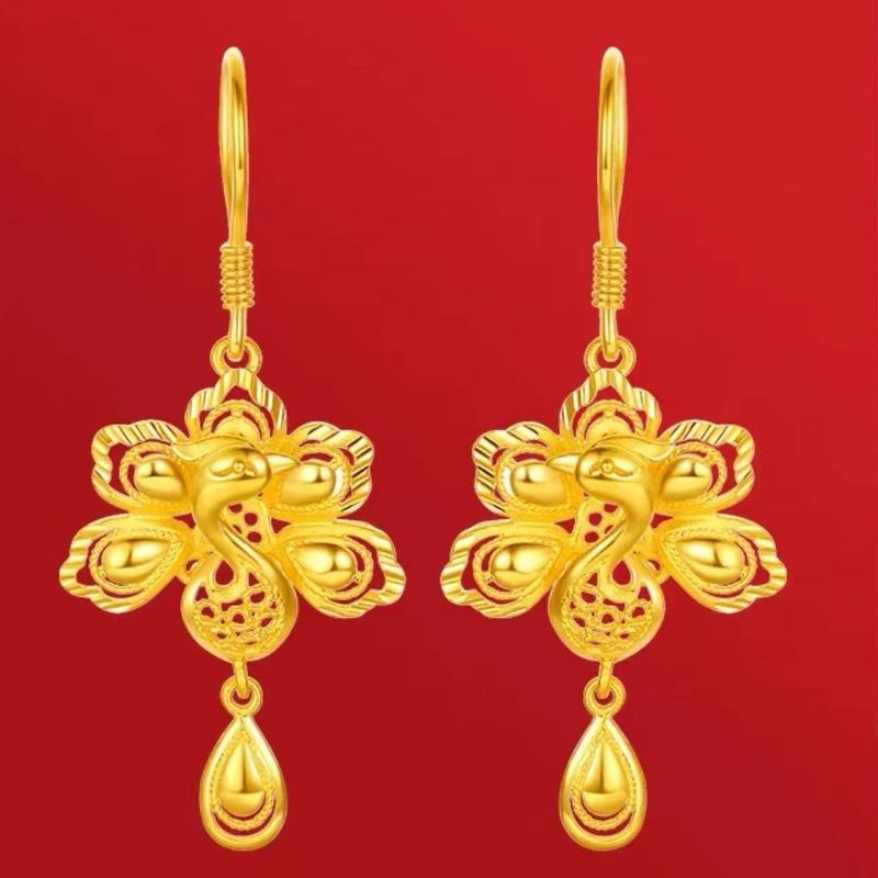 Brincos de pavão com tela aberta e areia dourada, brincos de temperamento simples e fashion femininos, brincos de gancho de orelha de ouro de simulação_voghion.com