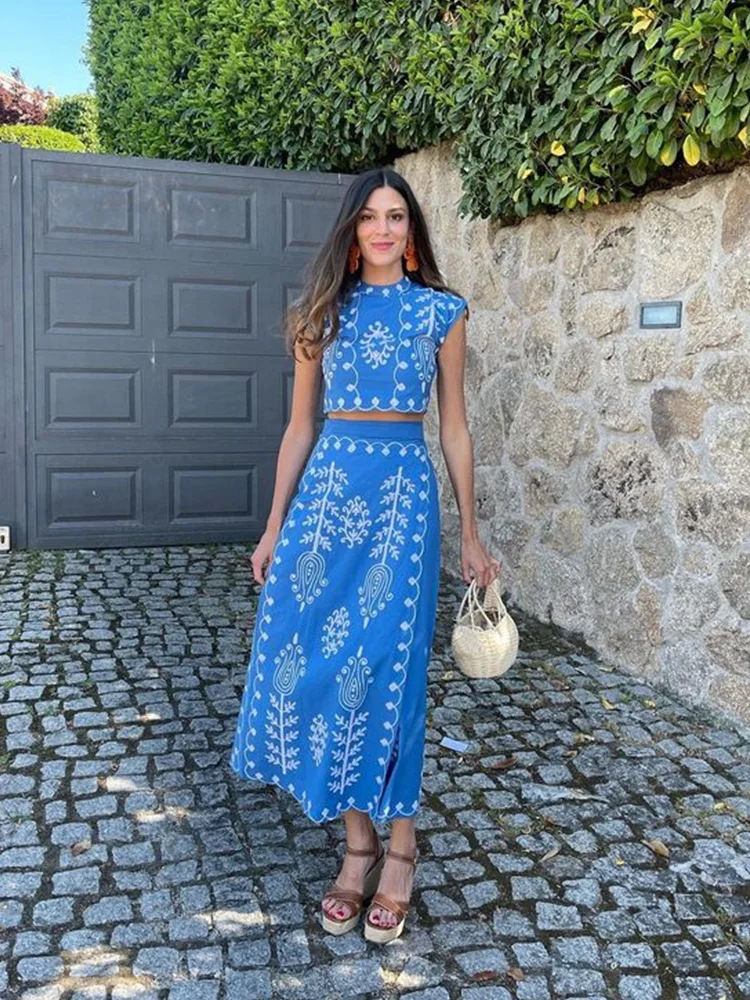 Femmes GY25018 mode imprimé vacances Style deux pièces jupe 2024 printemps et été nouveauté_voghion.com