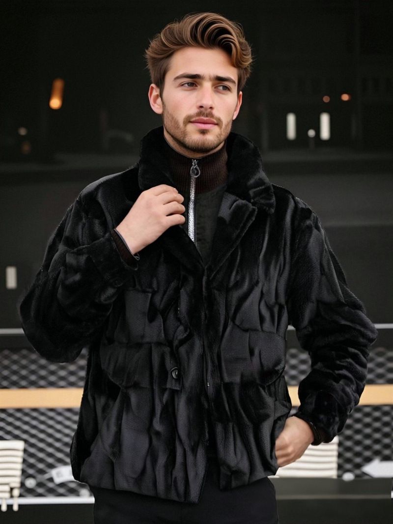 Herren-Premium-Ledermantel mit Nerz-Revers – Modejacke in europäischer Größe (Schwarz/Braun, S-2XL)_voghion.com