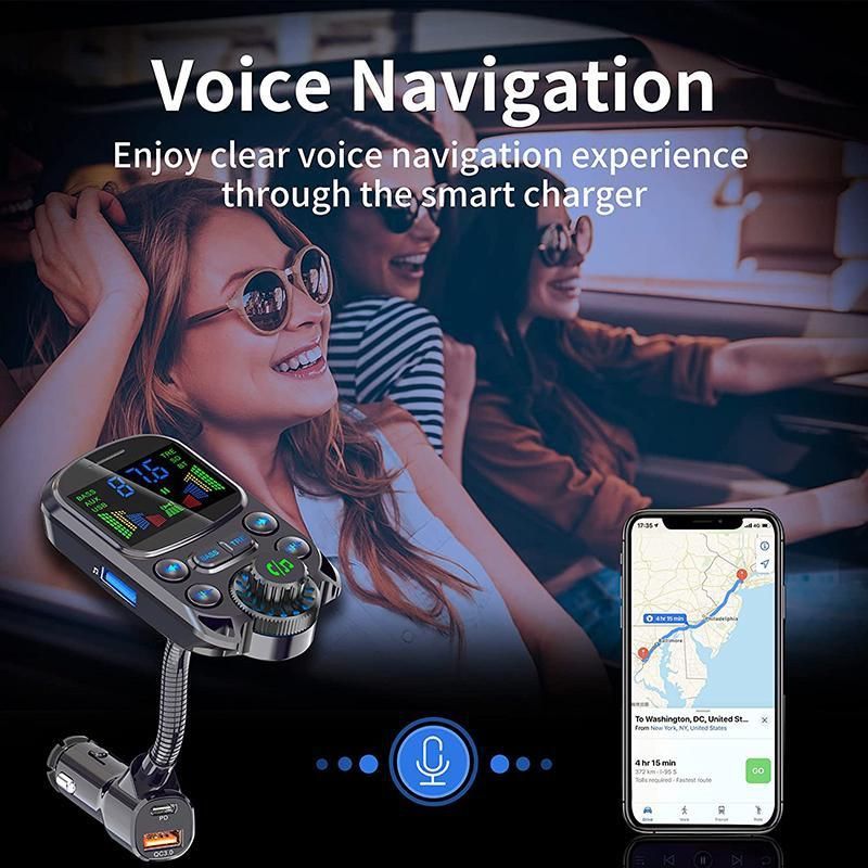 Aggiorna il trasmettitore FM Bluetooth per auto, kit adattatore per caricabatteria rapido per auto Bluetooth 5.3 wireless, supporta AUX Out U Disk/scheda TF_voghion.com