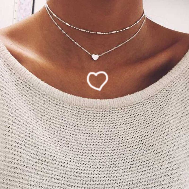 2025 Women Fashion Vienkim Fashion Silver and with Love Double Chain Pendant Necklace Women's Jewelry Gift_voghion.com