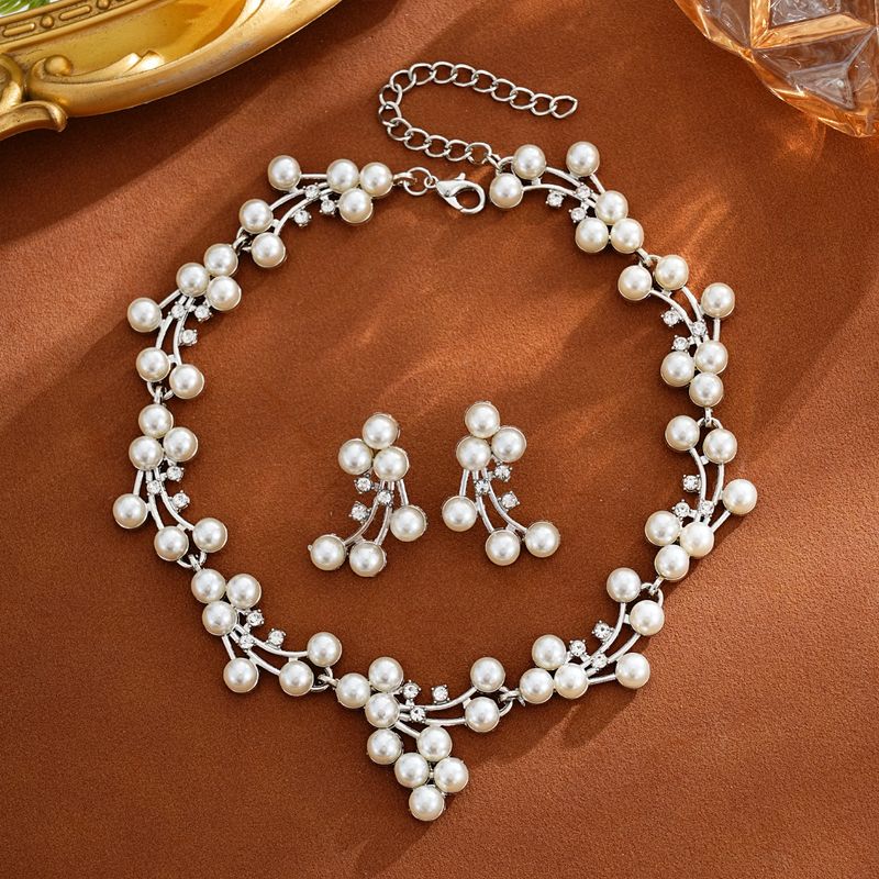 Grenzüberschreitende Explosion Retro-Mode Perle Ohrringe Halskette Zweiteilige Brautkleid Schmuck-Set Großhandel_voghion.com