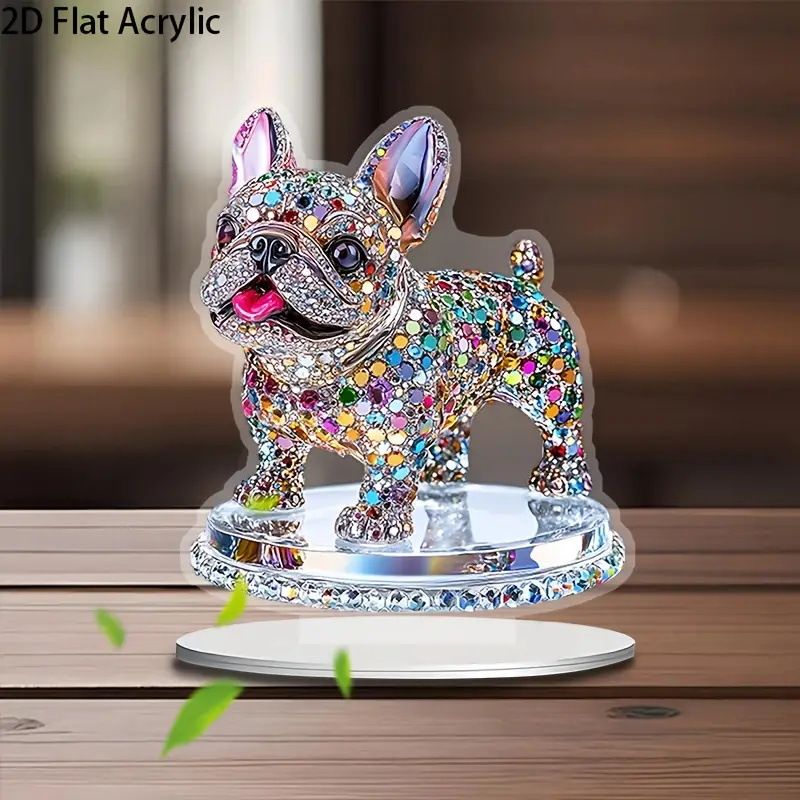 Wohnmöbel, elegante Schreibtischdekoration mit französischer Bulldogge, Kristall-Acryl, mit Ständer für Büro und Zuhause_voghion.com