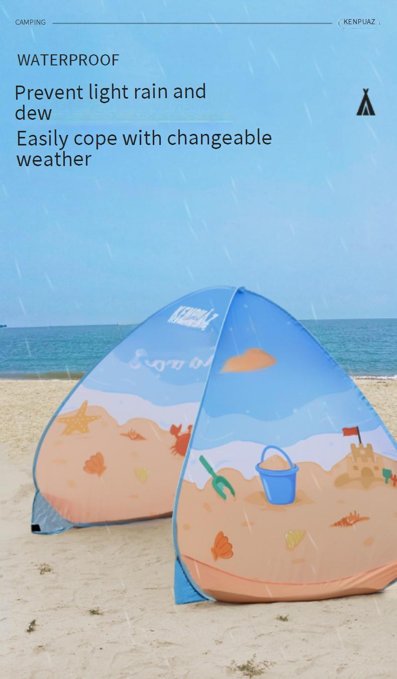 Tenda de praia com tecido de poliéster revestido de prata - à prova d'água e com proteção UV Ventilação frontal/traseira para abrigo externo espaçoso_voghion.com