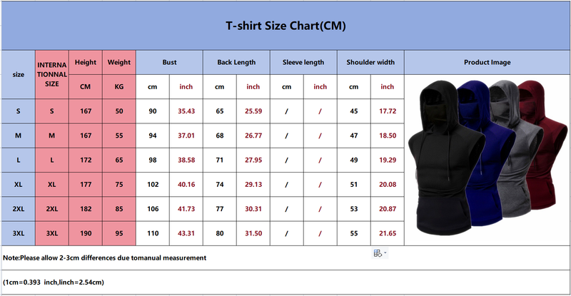 Camiseta de treino masculina com capuz e máscara facial - Colete de ginástica respirável sem mangas para corrida, treinamento e esportes ao ar livre (preto, azul, vinho tinto, cinza) P-XGG_voghion.com