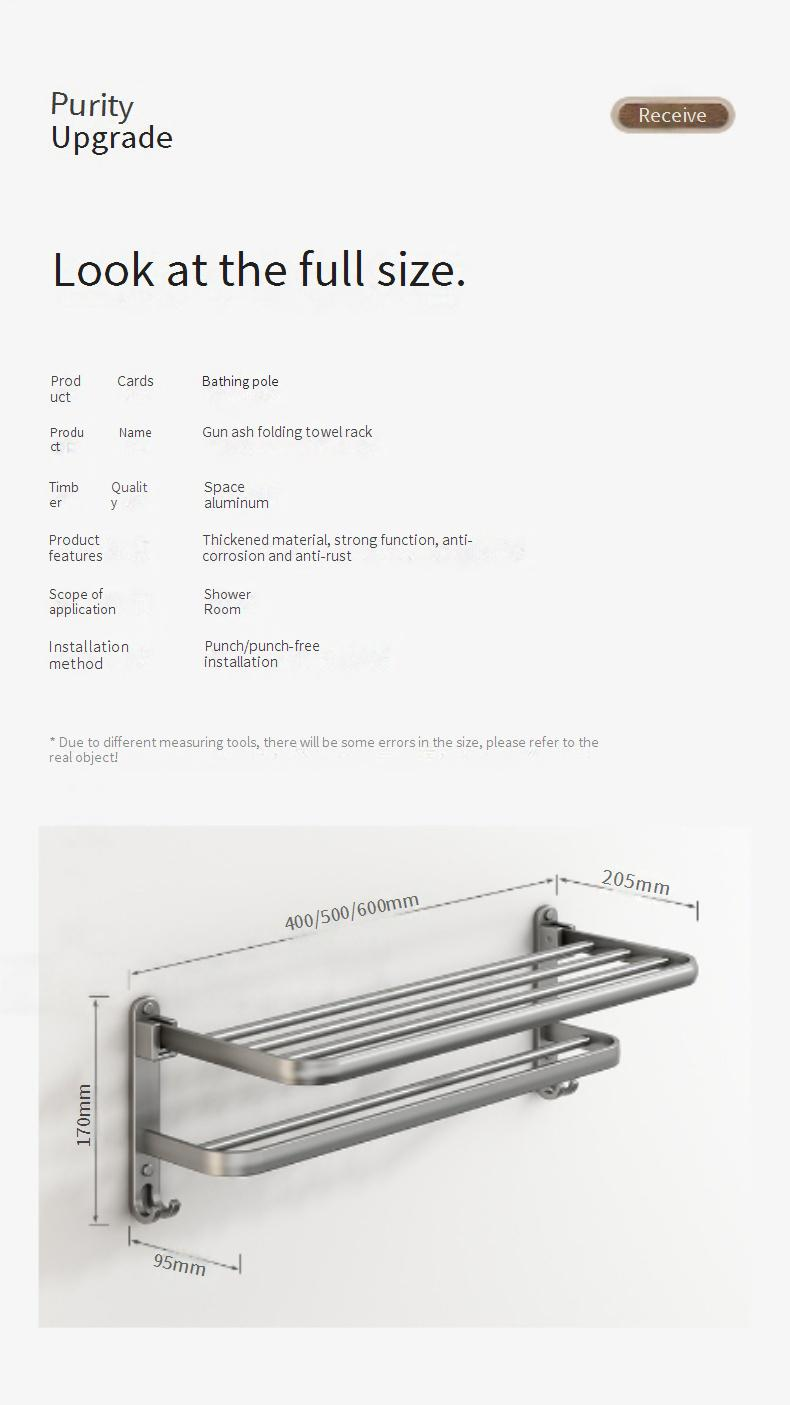 60cm Foldable Towel Rack Gun Grey Bathroom Storage Shelf Set - Space Saving 5-Piece Bathroom Organizer_voghion.com