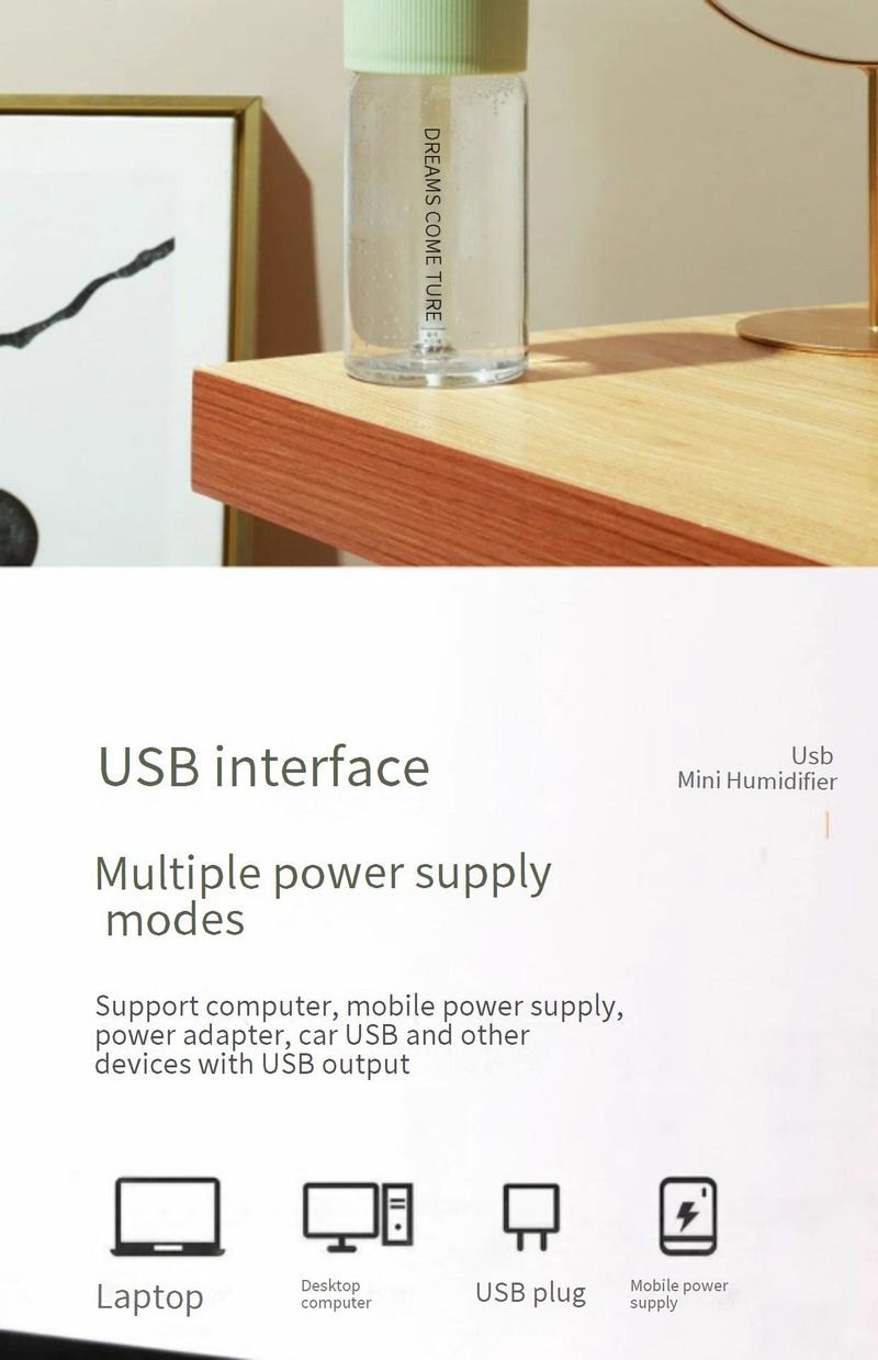 Ultracichy nawilżacz powietrza USB do domu i biura – regulowany strumień mgiełki, mini oczyszczacz powietrza, dyfuzor aromaterapeutyczny, miętowo-zielony i lodowcowo-biały_voghion.com