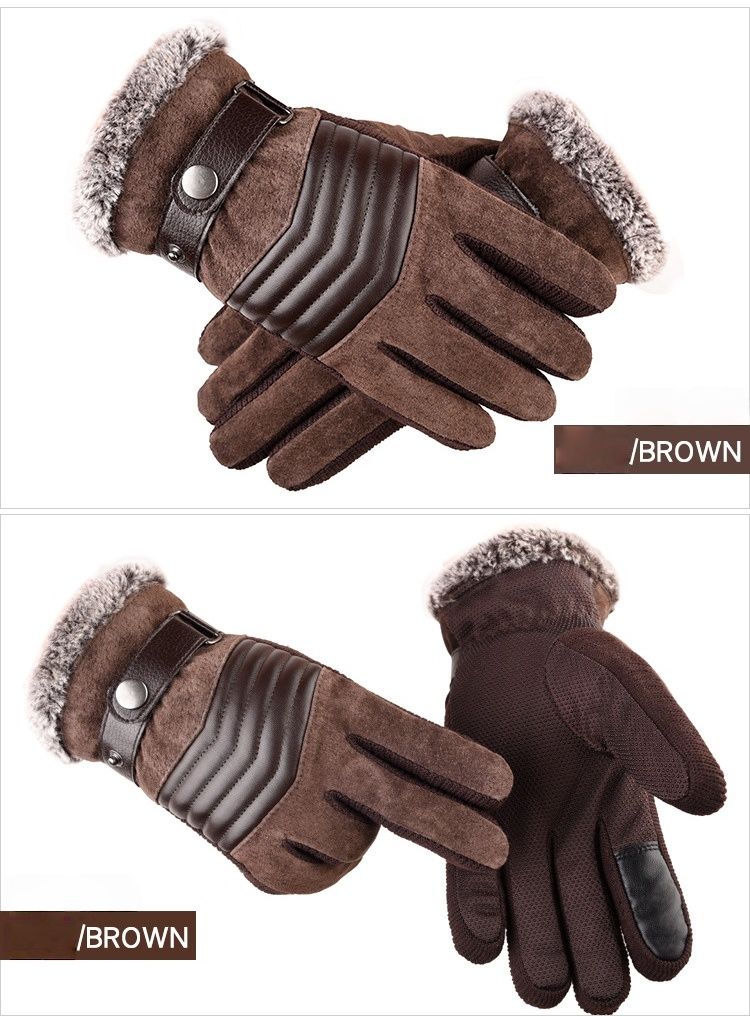 Pigskin Gloves For Men, Winter Touch Screen Outdoor Cycling Exercise, Cold Protection And Warmth, Thickened And Fleece For Warmth_voghion.com