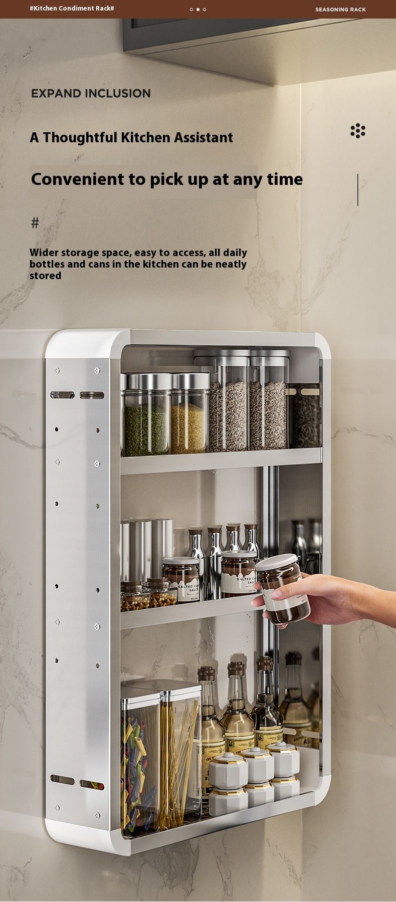 Modular Wall-Mounted Kitchen Organizer – Adjustable Stainless Steel Spice Rack With Utensil Holder & Condiment Boxes (Space-Saving, 4 Sizes)_voghion.com