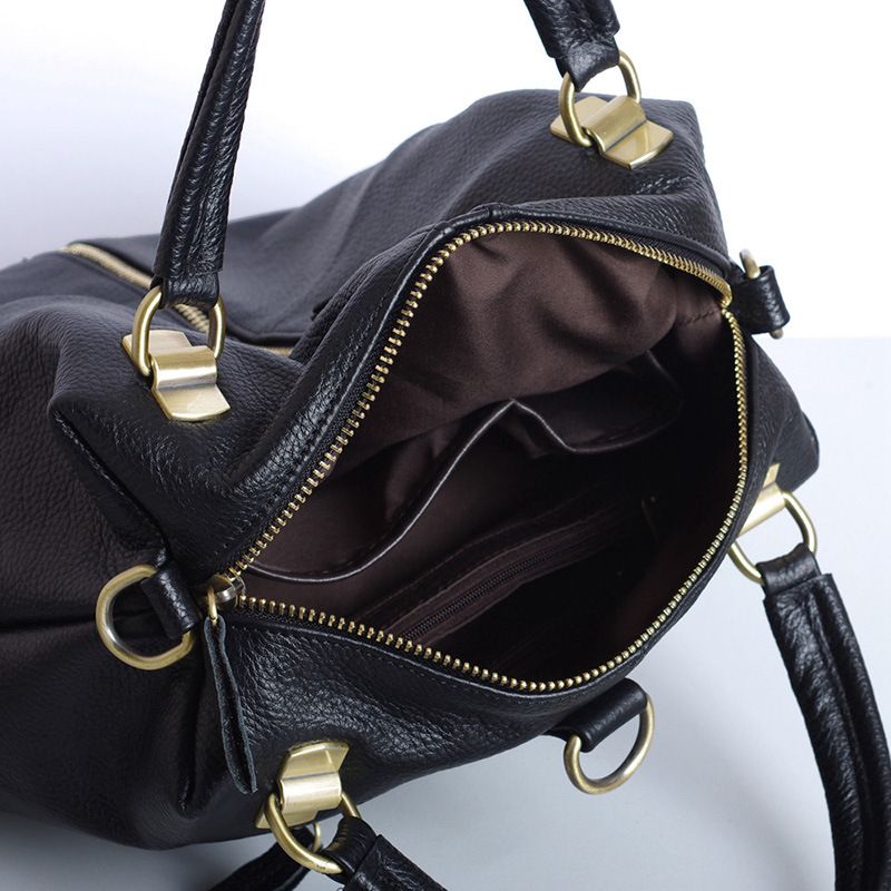 Head layer cowhide leather backpack fashionable trendy bag big women's bag black soft versatile women's backpack backpack_voghion.com