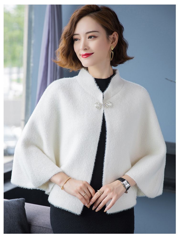 Plüsch-Schal-Umhang für Damen, kurze Strickjacke, modisch, einfarbig, Mantel, Umhang, modisch und exquisit_voghion.com