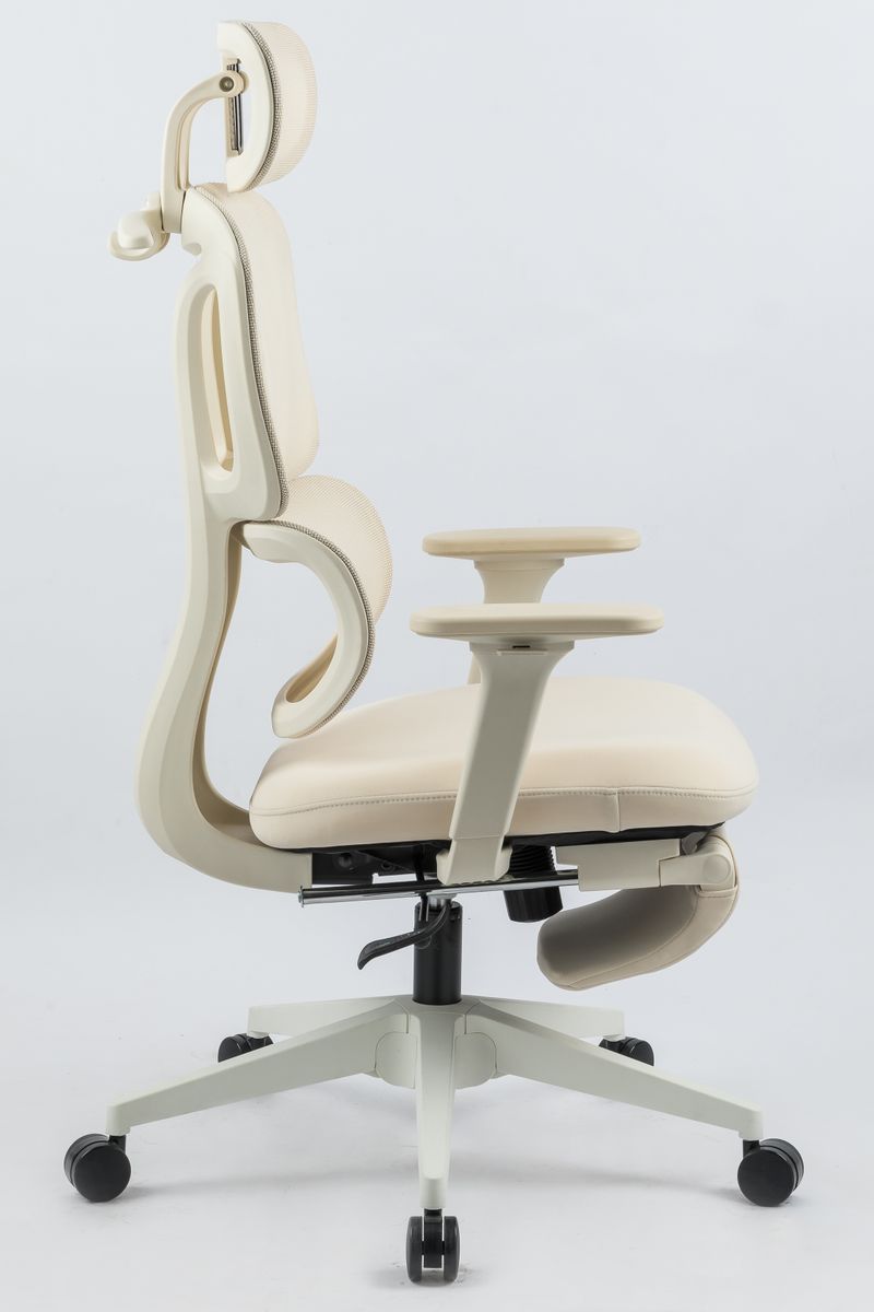 Ergonomic Office Chair With Footrest, High Back Computer Office Chair With Dynamic Lumbar Support, 2D Headrest, 2D Armrest, Sponge Seat, Mesh Home Office Desk Chair For Adults, CREAM_voghion.com
