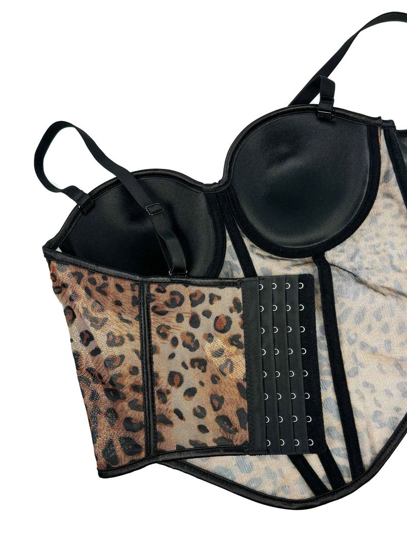 Damenbekleidung Sexy Leoparden-Punktmuster-Spleißen-BH Hosenträger High-End-Innennetzspitze Durchsichtige Oberbekleidung Fischgräten-BH_voghion.com