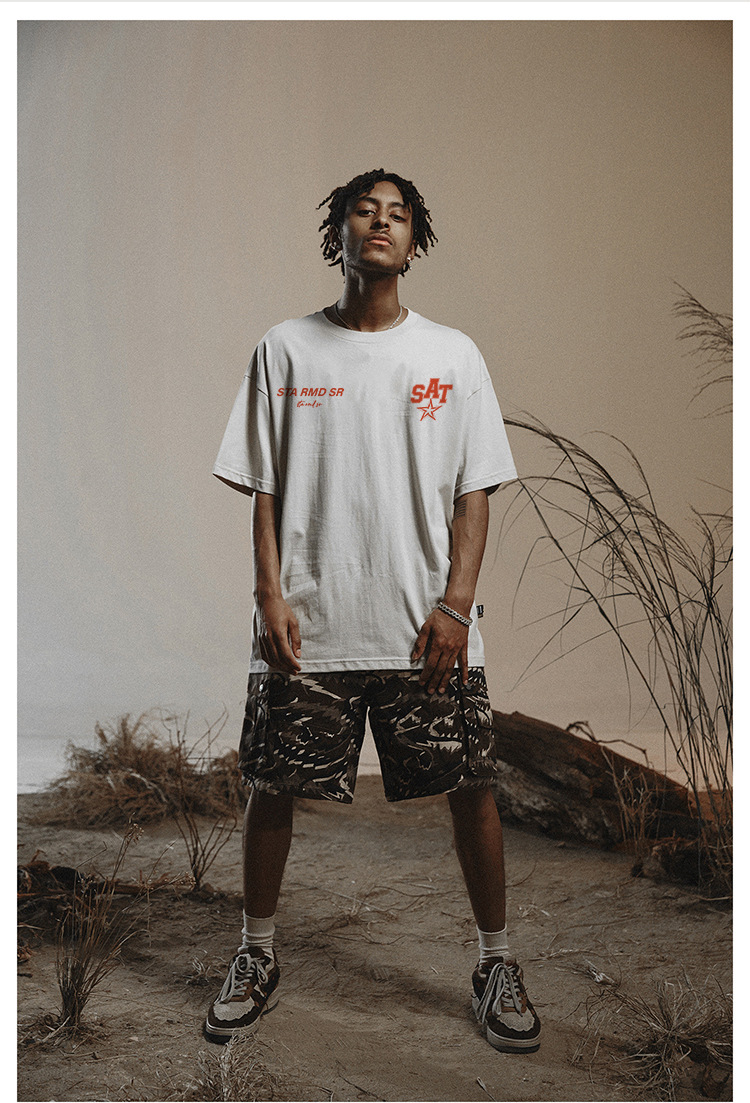 Herren-T-Shirt mit fünfzackigem Stern-Design und Aufdruck STA für Männer und Frauen im Sommer, lockeres Rundhalsoberteil aus schwerer amerikanischer Baumwolle mit halblangen Ärmeln_voghion.com