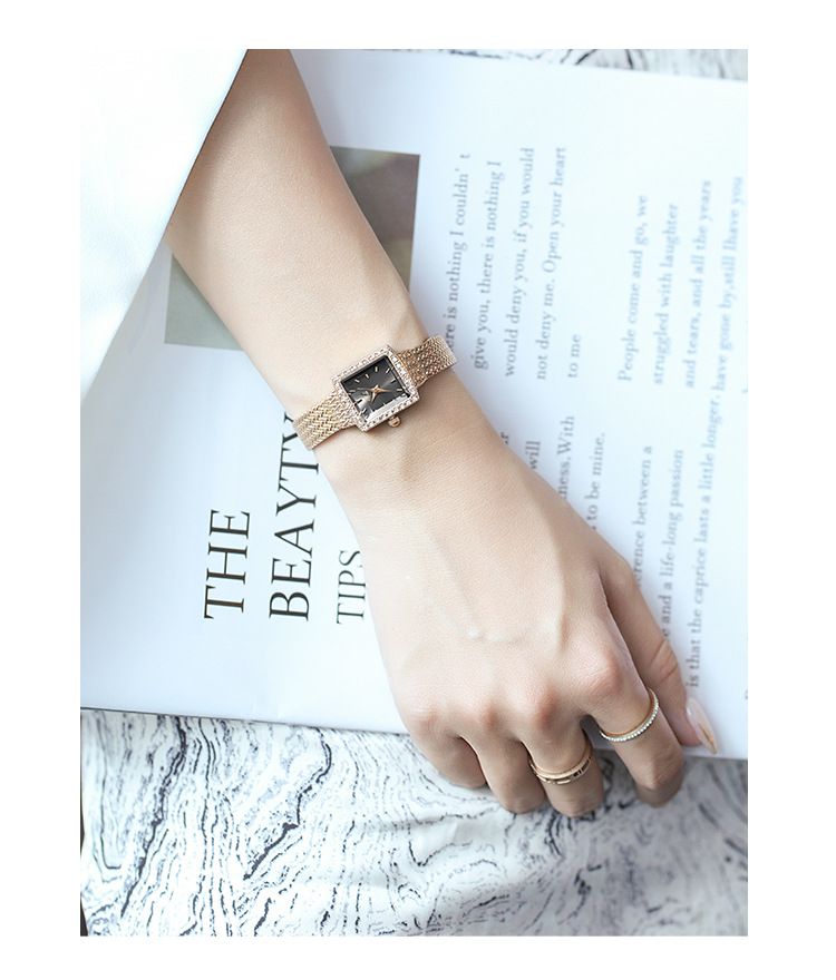Orologio da donna, piccolo orologio quadrato, orologio al quarzo, piccolo orologio con strass, piccolo orologio in oro, orologio impermeabile per donna_voghion.com