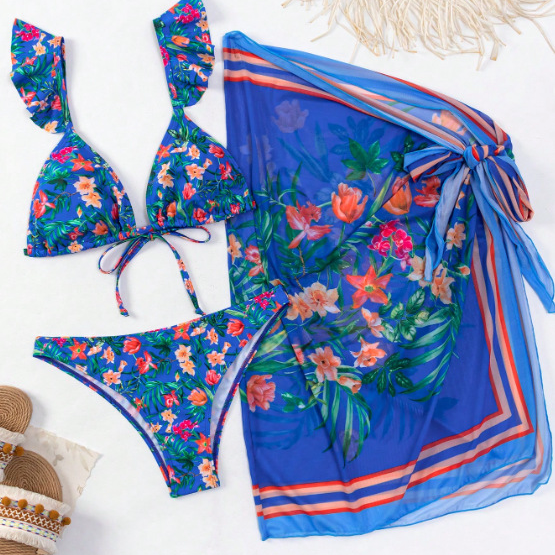 Women's Split Sexy Bikini Three-piece Beach Dress Holiday Swimsuit_voghion.com