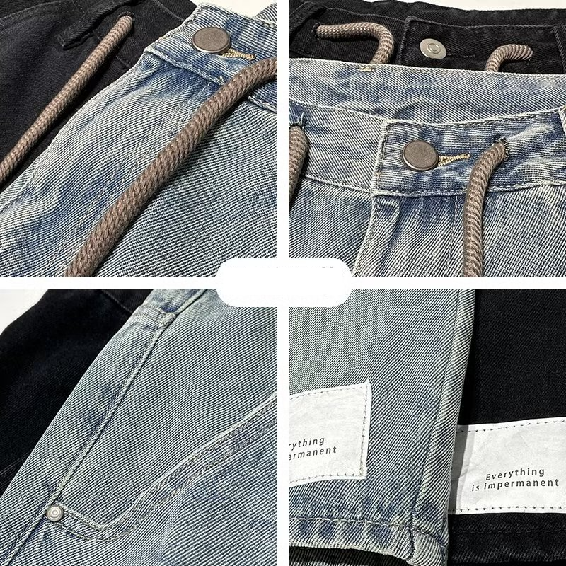 Gerade blaue dünne Jeans für Herren im Sommer, Shorts für den Alltag, japanische, faule Fünf-Punkt-Shorts_voghion.com