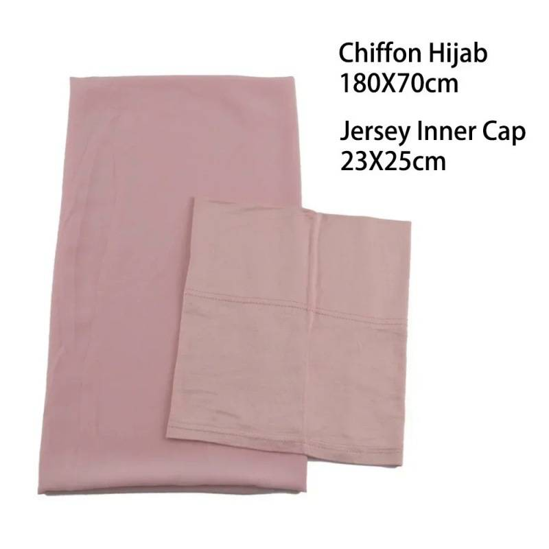 Muslim headscarf Same Color Chiffon Headscarf Base Hat A Set Of Combination Modal Chiffon Long Convenient Set Scarf_voghion.com