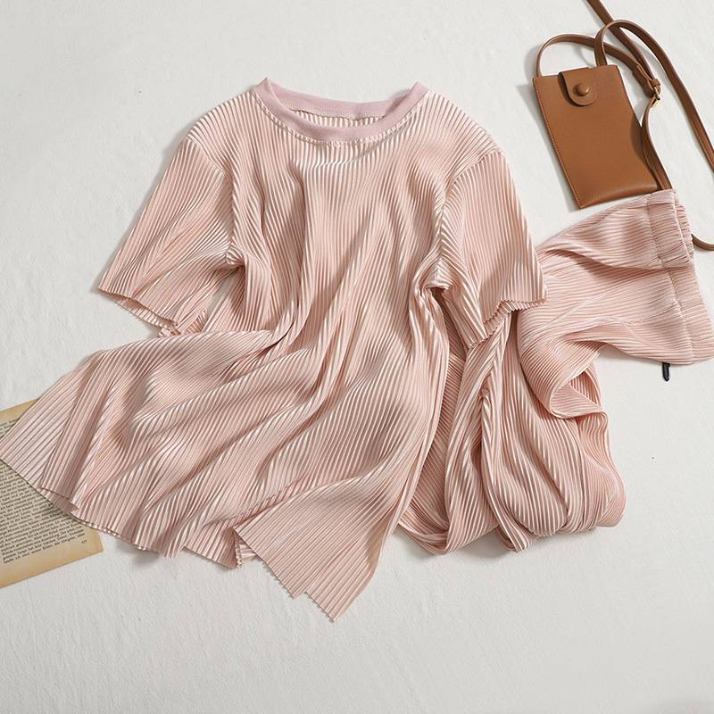 Damenbekleidung Sommer New Style Temperament Rundhals T-Shirt Top Hohe Taille Split Wide Leg Pants Zweiteiliger Anzug_voghion.com