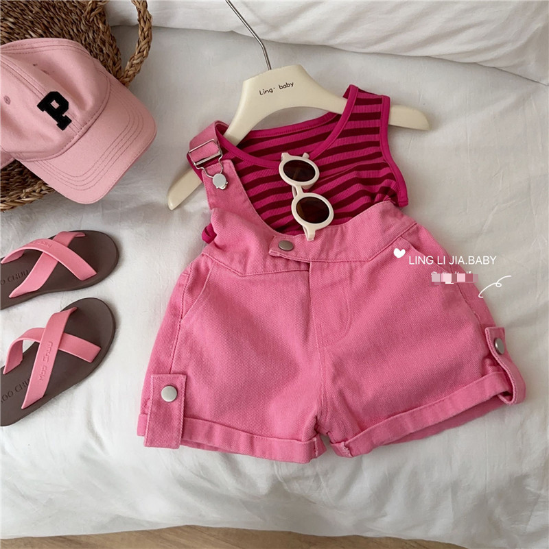 Traje de mezclilla para madre e hija, para niñas, nuevo traje de verano para bebés, chaleco a rayas, traje de dos piezas_voghion.com