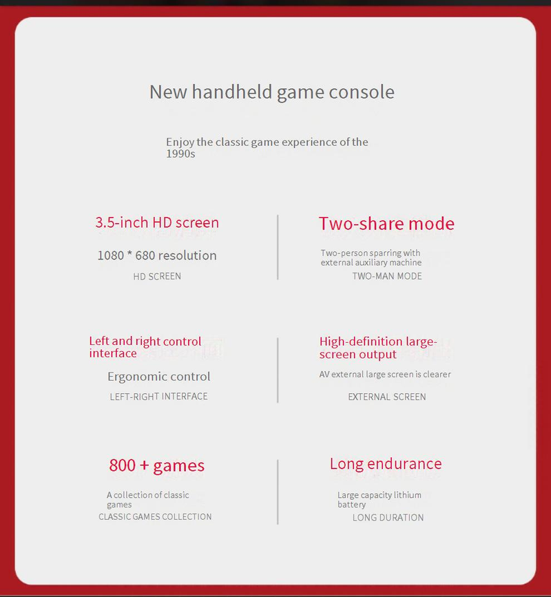 Videospielkonsolen Neue G3-Handheld-Spielkonsole, horizontaler Bildschirm, Retro-Nostalgie-Arcade, Einzel- und Doppel-800-in-1-Spielkonsole mit 3,5-Zoll-Großbildschirm_voghion.com