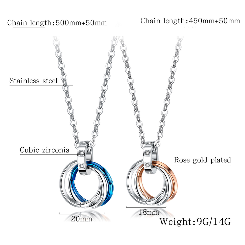 Collana da uomo classica con tre anelli, personalizzata, in acciaio puro con catena, in acciaio inossidabile_voghion.com