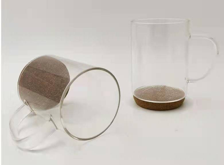 Glass Tumbler With Cork Base - Large Capacity Drinking Cup With Handle (Eco-Friendly Homeware, Milk & Juice Glass, Modern Minimalist Design)_voghion.com