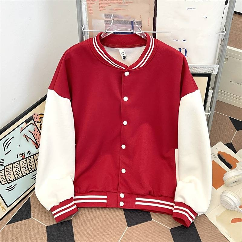 Retro-Baseballjacke – Color-Block-College-Mantel aus Polyester, Unisex-Streetwear mit Kontrastnähten (S-3XL)_voghion.com