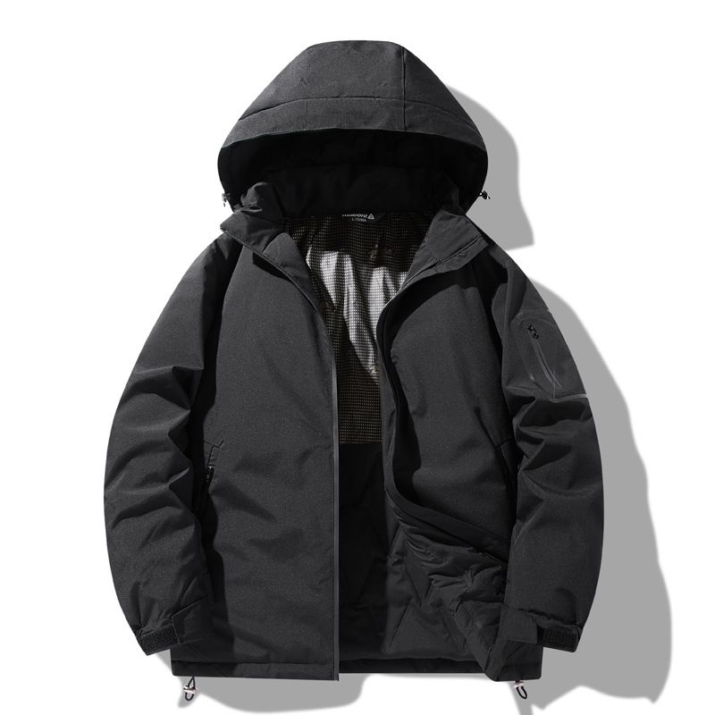 Übergroßer Wintermantel für Herren, trendige Pufferjacke aus dickem Polyester mit abnehmbarer Kapuze, modischer Parka mit Reißverschluss in Schwarz, Weiß_voghion.com
