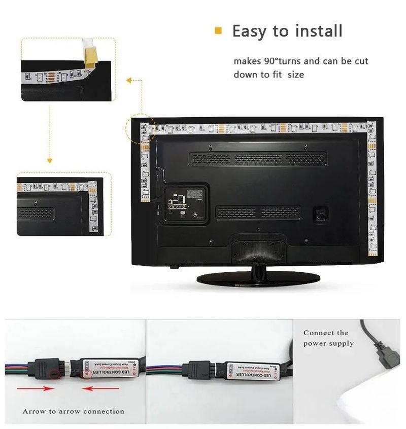 Tira de luces LED RGB de 5 V con Bluetooth y control remoto de 24 teclas: barra de luz USB inteligente que cambia de color para ambientar habitaciones, juegos y retroiluminar el televisor._voghion.com