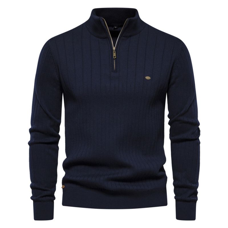 1 Autumn Winter New European Size Cross-Border Stand Collar Men's Half-Zip Solid Color Knitted High-Quality Export Sweater_voghion.com